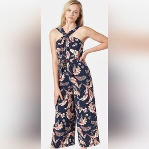 Joie Trenity Floral Halter Jumpsuit Navy Blue Size 12 Beachy Summer Vacation NWT